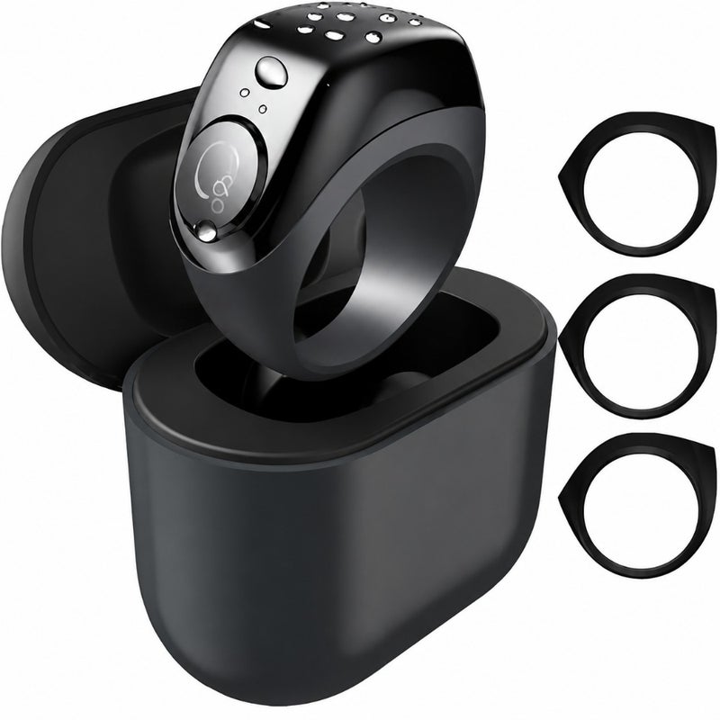 Smart Zikr Ring for prayer reminder, stainless steel, black, OLED display and IP67 waterproof with charging case - Image 1