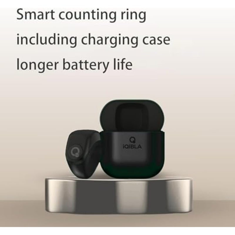 Smart Zikr Ring for prayer reminder, stainless steel, black, OLED display and IP67 waterproof with charging case - Image 3