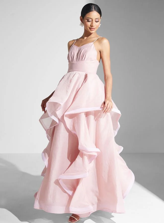 True Decadence Cami Strap Ruffle Maxi Dress
