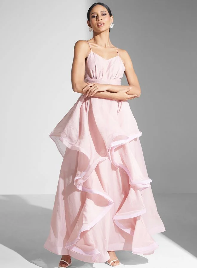 True Decadence Cami Strap Ruffle Maxi Dress