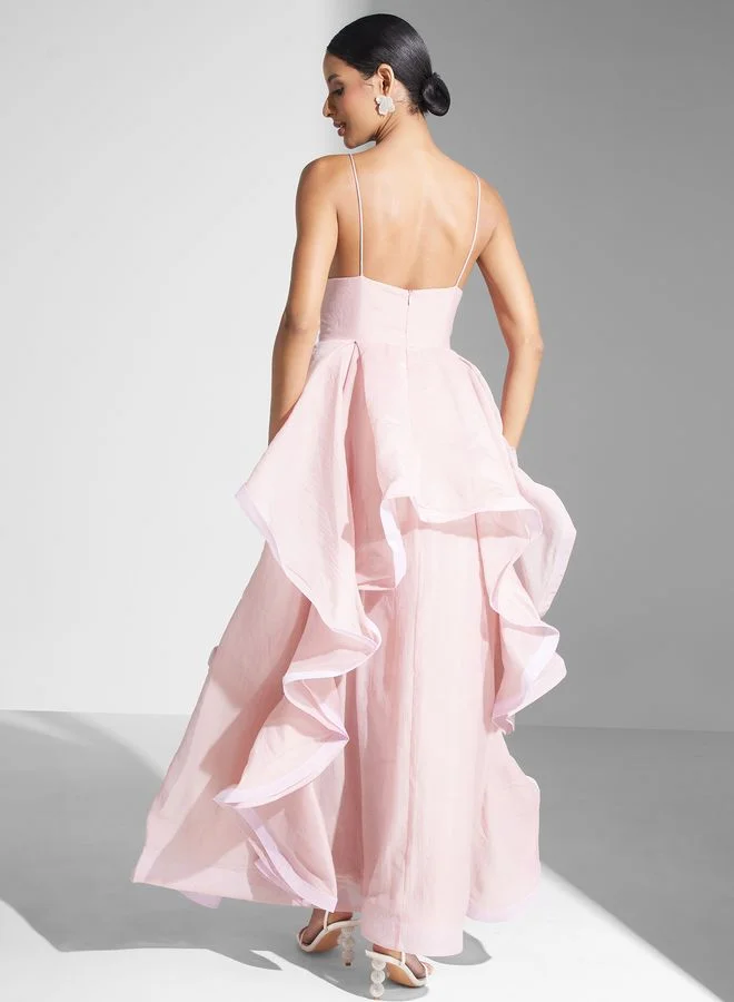 True Decadence Cami Strap Ruffle Maxi Dress