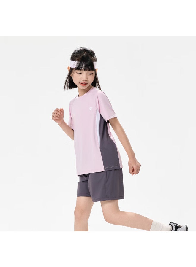 Ebaer Children's Cooling Sports Set, Summer 2025 Style, Boys' Sun Protection T-shirt, Girls' Lightweight Shorts, Lingjing Pink, Size 150 - Image 1