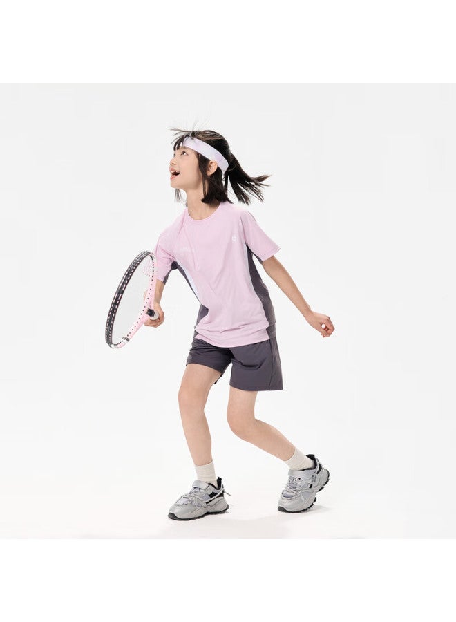 Ebaer Children's Cooling Sports Set, Summer 2025 Style, Boys' Sun Protection T-shirt, Girls' Lightweight Shorts, Lingjing Pink, Size 150 - Image 2