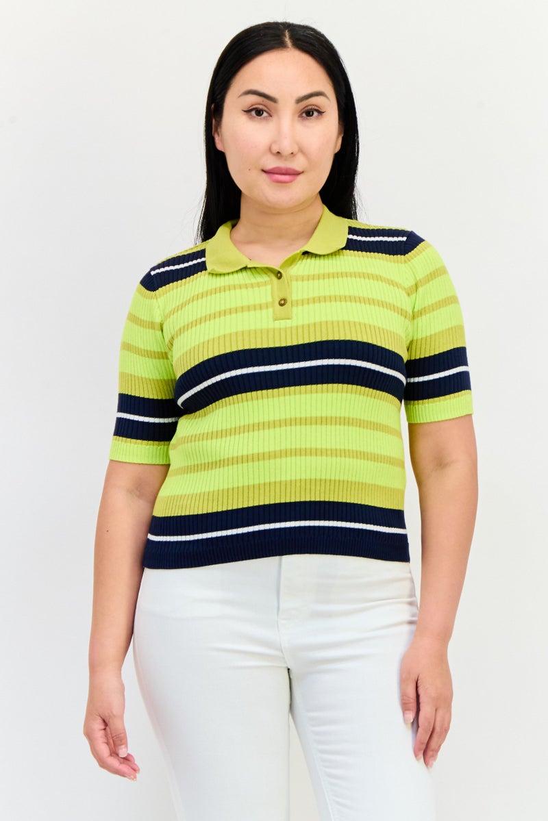 ONLY Women Short Sleeves Stripe Cropped Polo Shirts, Multicolor  - Image 1