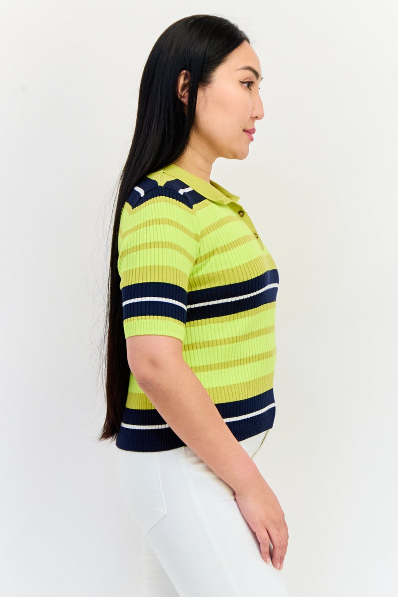 ONLY Women Short Sleeves Stripe Cropped Polo Shirts, Multicolor  - Image 2