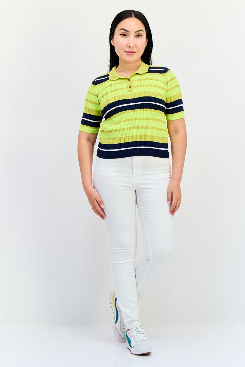 ONLY Women Short Sleeves Stripe Cropped Polo Shirts, Multicolor  - Image 4