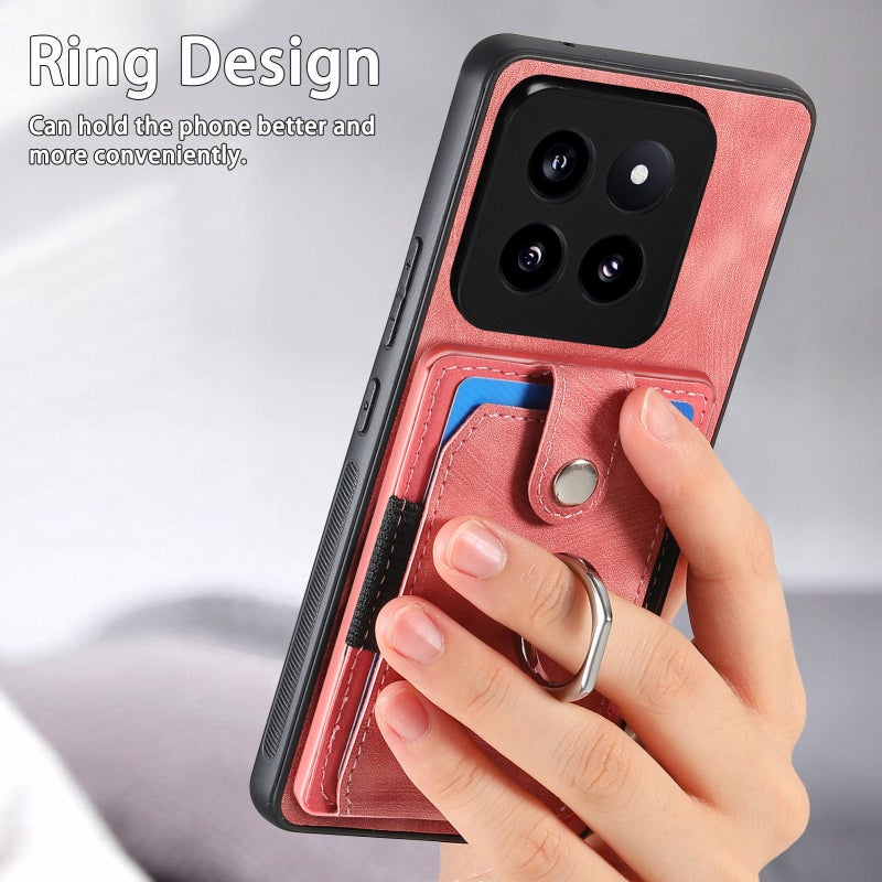 HuHa Case Cover For Xiaomi 14 Pro Retro Skin-feel Ring Card Wallet Phone Case(Black) - Image 4