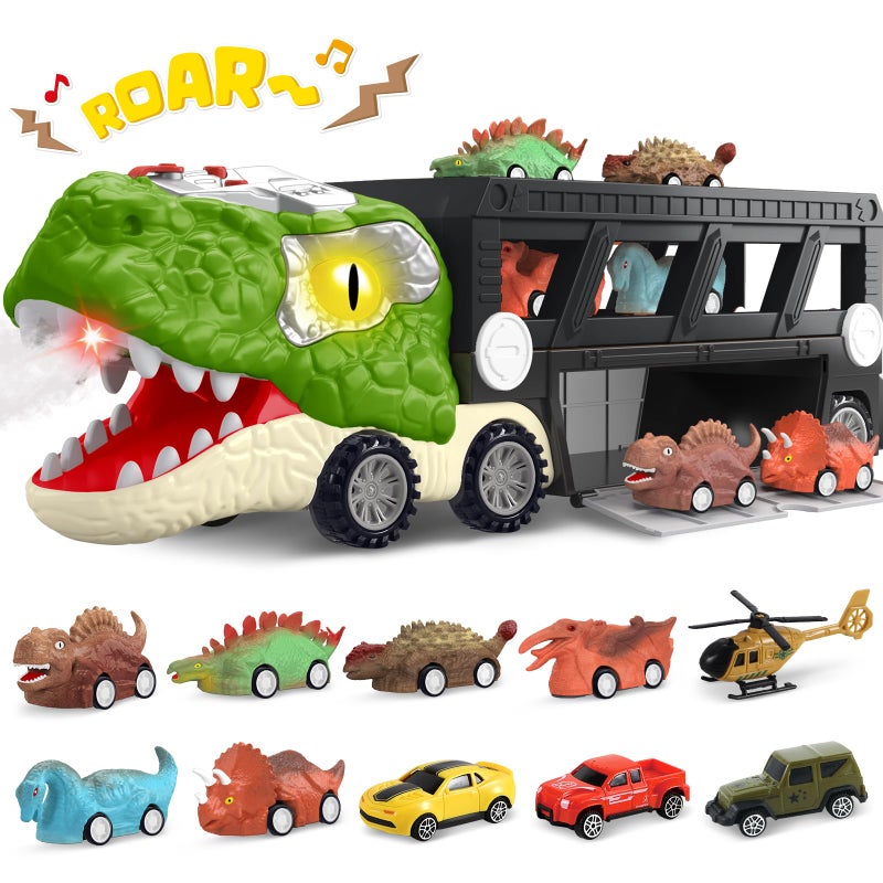 ShyLizard Dinosaur Toys for Kids Age 35 57 17 Inch Big Dinosaur Truck with Sounds Lights Spray for Boy Dinosaur Truck Carrier with 10 MiniCars Xmas Birthday Gifts for Toddlers 3 4 5 Year Old - Image 2