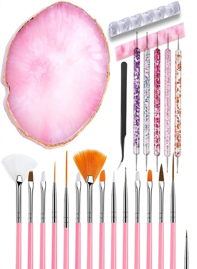 RUSTAMM 24 Pieces Nail Art Tools Kit Resin Nail Art Palette Acrylic Silicone Engraving Pen Dotting Pen Mixing Palette Detail Brushes Tools for Nail Art DIY Home Salon Makeup Display (Rose red) - Image 1