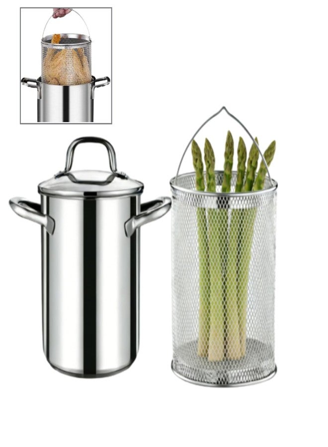 CiCixixi Asparagus Pot Stainless Steel Cooking Pot with Strainer and Lid 4L Pasta and Asparagus Cooker Kitchen Cookware for Noodles, Spaghetti, Deep Frying, Large Capacity, Dishwasher Safe - Image 1