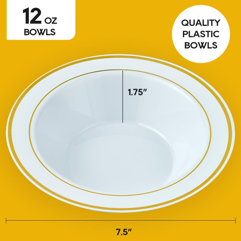JOLLY PARTY 50PCS Plastic Bowls with Gold Rim-12oz disposable Soup Bowls, Christmas Thanksgiving Premium Dessert Salad Bowl for Wedding/Party - Image 5