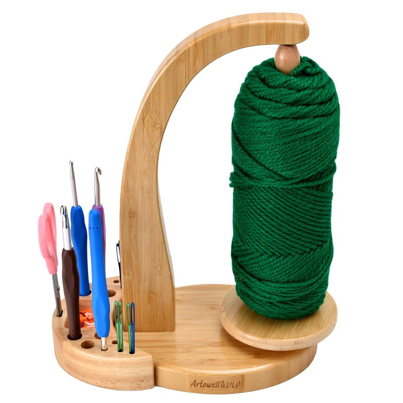 ULOI Crochet Yarn Holder - Upgrade with Crochet Accessories Storage Attachment, Magnetic Wooden Yarn Storage for Knitting Accessories, Perfect for Crocheting and Knitting Projects, Natural Wood Finish - Image 1