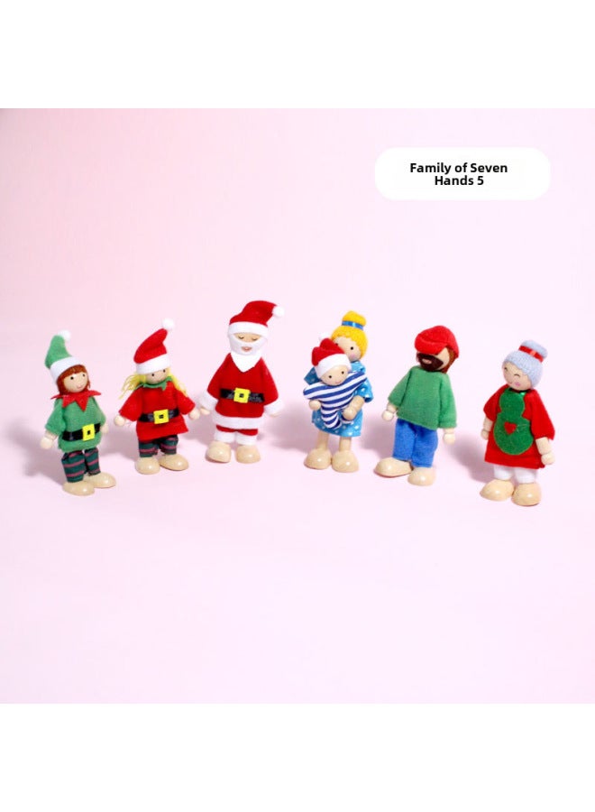 Wooden Family Doll Baby Toy Children's Doll Joint Movable Family 6-7 Doll Wholesale-Color:A Family Of 7 () - Image 1