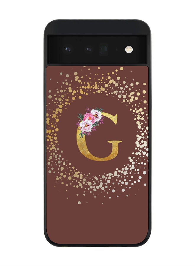 Stylizedd Rugged Black edge case for Google Pixel 6 5G Slim fit Soft Case Flexible Rubber Edges Anti Drop TPU Gel Thin Cover - Custom Monogram Initial Letter Floral Pattern Alphabet - G (Brown ) - Image 1