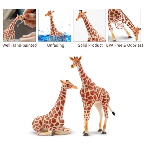 Toymany 4PCS Realistic Giraffe Figurines with Giraffe Cub, 2-6" Plastic Jungle Animals Figures Family Playset Includes Baby, Educational Toy Cake Toppers Christmas Birthday Gift for Kids - Image 4