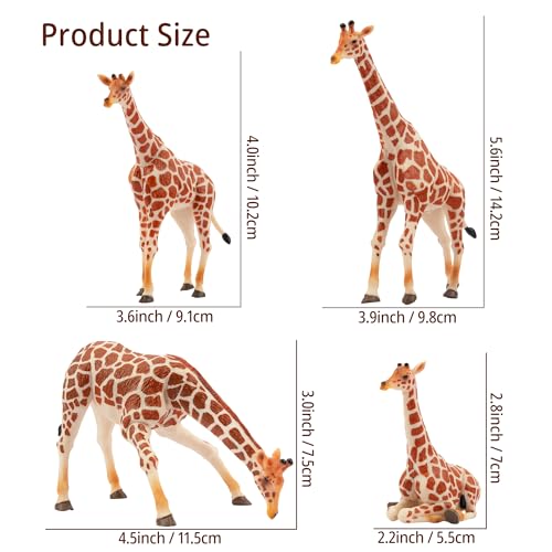 Toymany 4PCS Realistic Giraffe Figurines with Giraffe Cub, 2-6" Plastic Jungle Animals Figures Family Playset Includes Baby, Educational Toy Cake Toppers Christmas Birthday Gift for Kids - Image 2