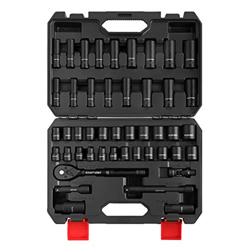 Eastvolt 46 Pieces Drive Socket Ratchet Wrench Set, Mechanic Tool Kits with 72 Teeth Reversible Ratchet, Extension Bar Set and Storage Case, Metric/SAE - Image 2