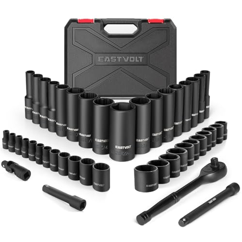 Eastvolt 46 Pieces Drive Socket Ratchet Wrench Set, Mechanic Tool Kits with 72 Teeth Reversible Ratchet, Extension Bar Set and Storage Case, Metric/SAE - Image 1