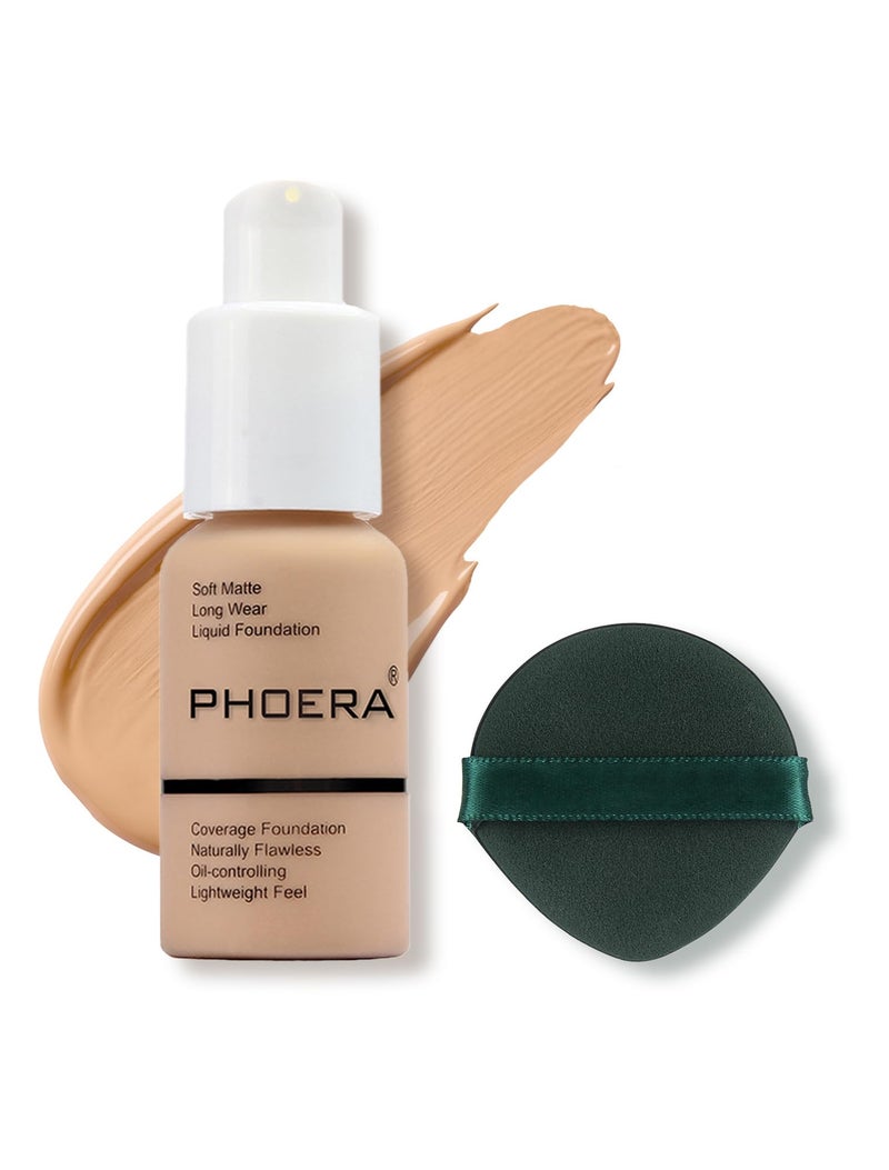 PHOERA Foundation Makeup Flawless Soft Matte Oil Control Liquid Foundation Full Coverage Mattle OilControl Concealer for Older Women Great Choice For Gift 104 Buff Beige