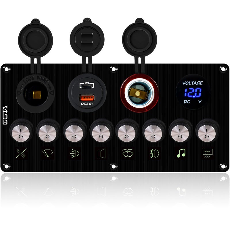 GGTA 8 Gang Boat Switch Panel WaterproofMarine Rocker Switch Panel with Charger PDQC30Voltage Meter with Fuse12V24V Button Switch Panel for carTrucks Boats - Image 2