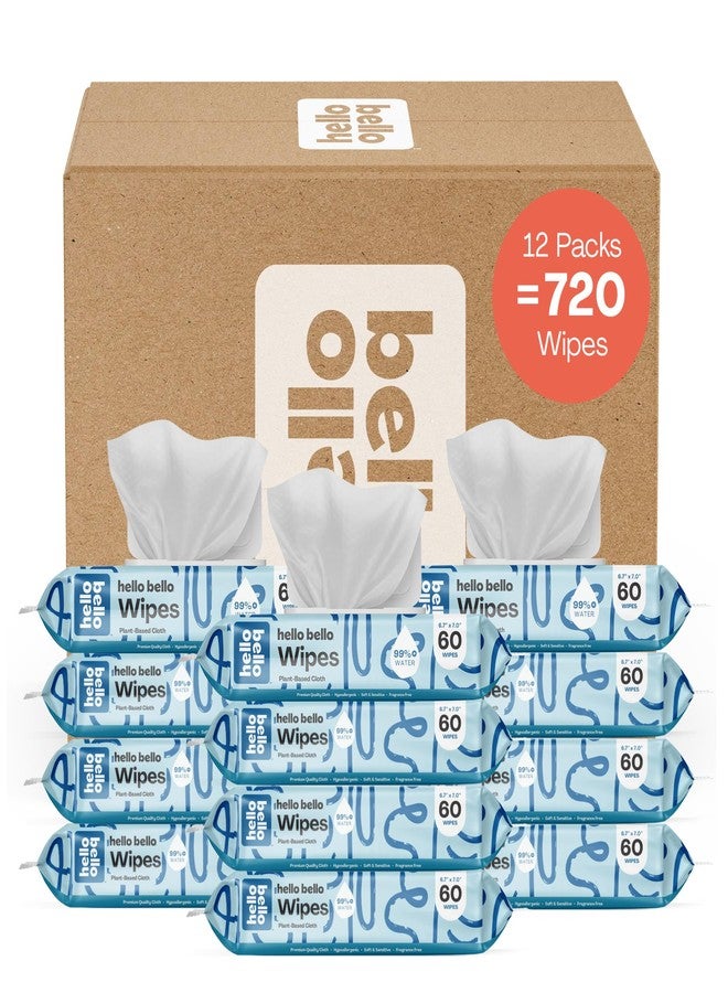 Hello Bello Extra Gentle Unscented Baby Wipes, Plant Based, Made with 99% Water and Aloe for Babies and Kids, 720 Count - Image 1