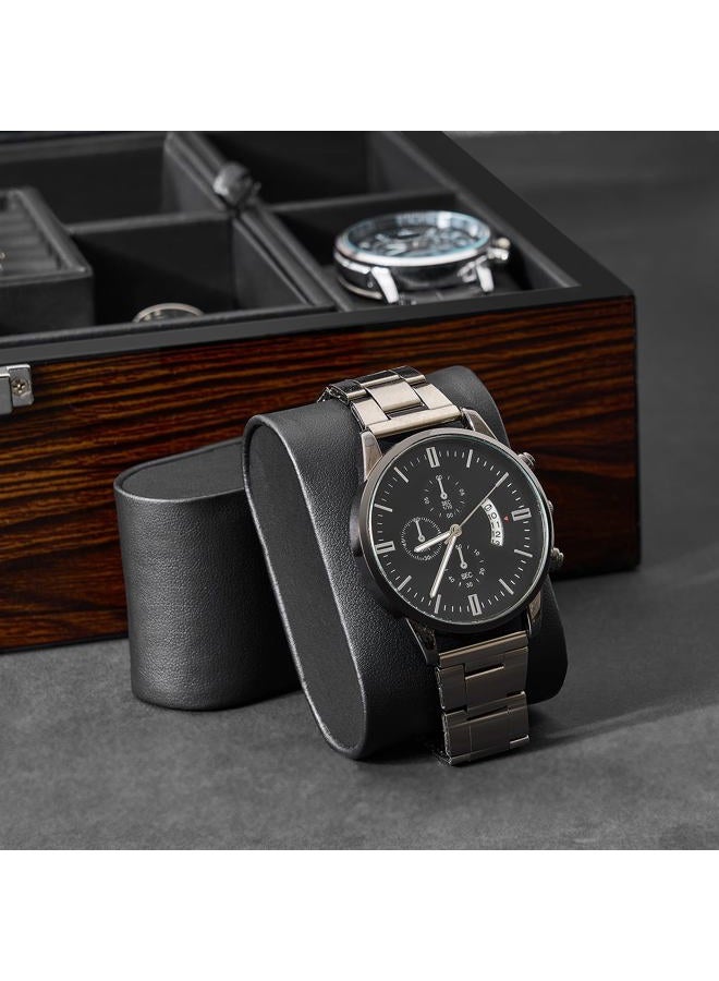 BEWISHOME Jewelry Box for Men, Mens Jewelry Box with Glass Top, Wooden Watch Box Organizer with Smooth Faux Leather Interior, Jewelry Display Case for Earrings Rings Bracelets Watches, Brown SSH07Y - Image 4
