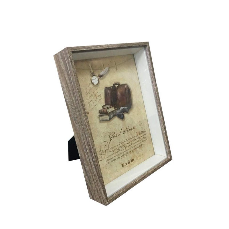 6X8 Shadow Box Display Case Picture Frame With Glass Front Dried Flower Photo Frame for Specimen Table Top or Wall Mounting Baby Birth Memorial Wedding Photos Stand Gray