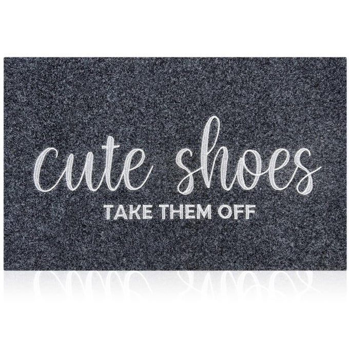 FRONT DOOR INDOOR OUTDOOR ENTRANCE DOORMAT GREY RUBBER WELCOME DOOR MAT CUTE SHOES TAKE THEM OFF DOORMAT ANTI SLIP EASY TO CLEAN CORRIDOR PATIO ENTRY MAT