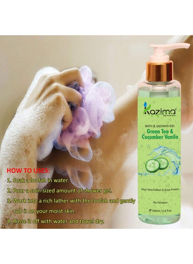KAZIMA Green Tea & Cucumber Vanilla with Grapefruit Luxury Body Wash & Bath Shower Gel (200ML) With Soya Proteins (Free From Parabens) - Image 3
