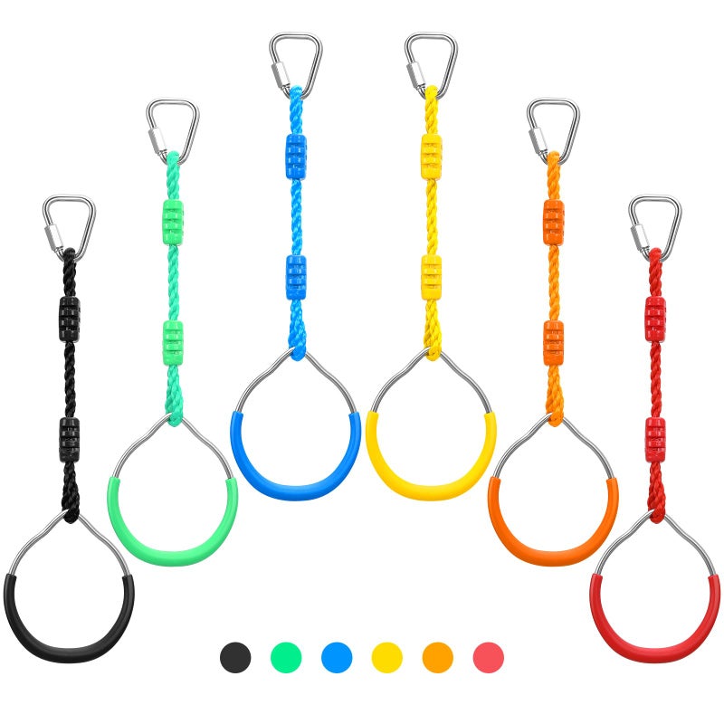 PELLOR MultiColor Ninja Rings Gymnastic Rings Backyard Playground Training Equipment Play for Kids Adults Swing Bar for Backyard Ninja Warrior Obstacle Course Kits - Image 3