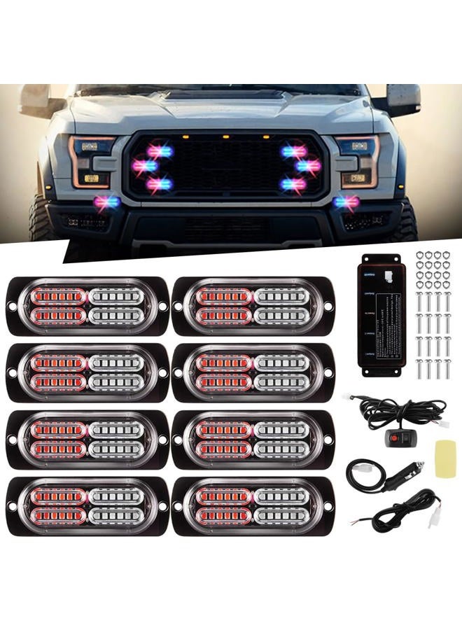 Sidaqi 192 LED Surface Mount Red Blue Emergency Flashing Strobe Lights for Trucks Sync Feature Ultra Slim LED Grille Light Police Lights for Car Vehicle 12-24V With 16 Flashing Modes - Image 1