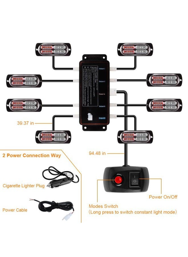 Sidaqi 192 LED Surface Mount Red Blue Emergency Flashing Strobe Lights for Trucks Sync Feature Ultra Slim LED Grille Light Police Lights for Car Vehicle 12-24V With 16 Flashing Modes - Image 4