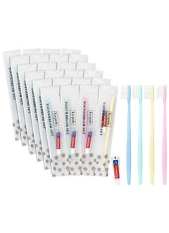 disposable toothbrush, delicate toothbrush bulk, toothbrush in bulk, 4 colors, individually packaged, bulk toothbrush and toothpaste sets are suitable use at hotel, home, travel, camping (40 pieces)