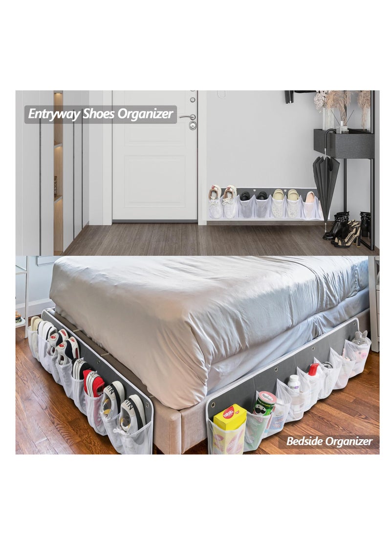 2 Pack RV Shoe Pockets Bedside Storage Organizer - Bed Hanging Pocket Organizer 16 Large Pocket Wall Mounted Entryway Shoes Rack  Bedside Caddy for Shoes Toys RV Camper Essentials White