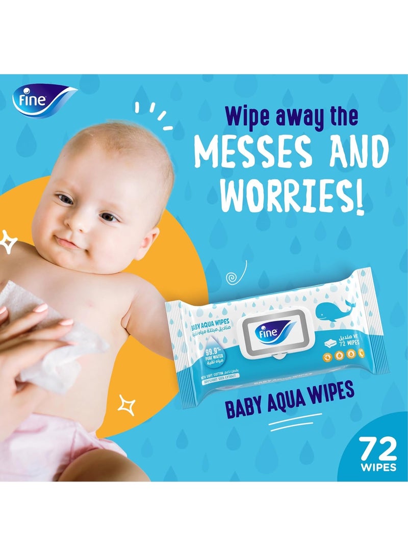 Fine Baby Aqua Wipes, 99.9% Pure Water with Soft Cotton, 72 Wipes - Gentle for Sensitive Skin, Newborn Safe - Image 2