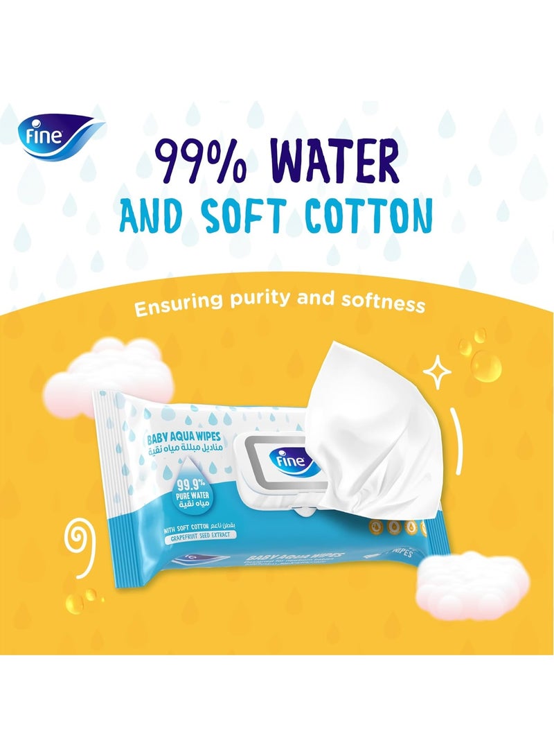 Fine Baby Aqua Wipes, 99.9% Pure Water with Soft Cotton, 72 Wipes - Gentle for Sensitive Skin, Newborn Safe - Image 3