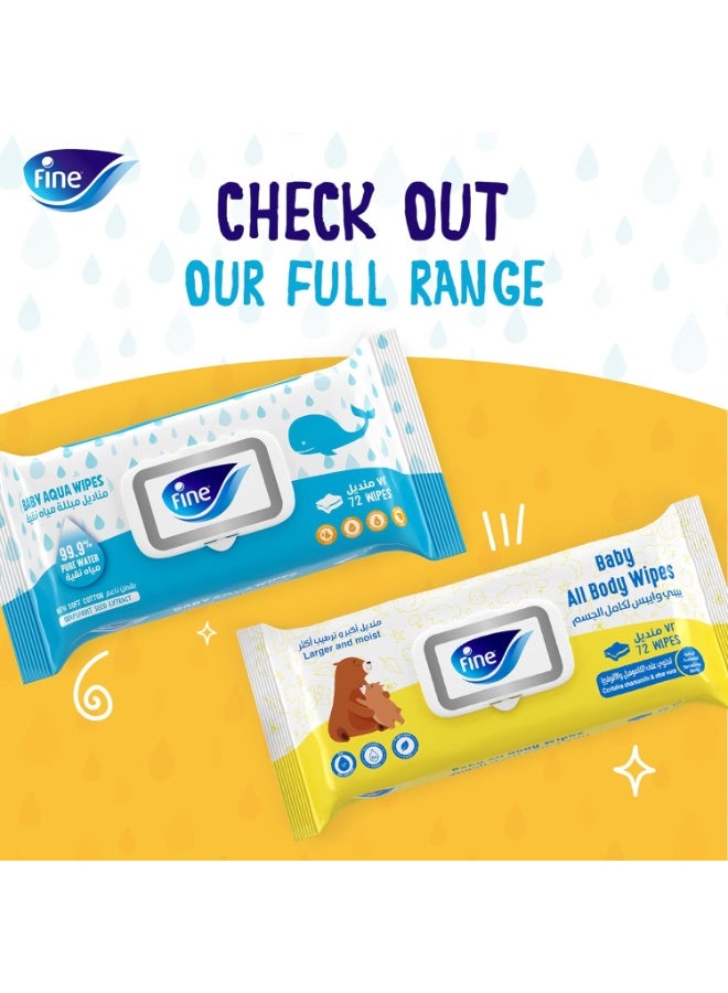 Fine Baby Aqua Wipes, 99.9% Pure Water with Soft Cotton, 72 Wipes - Gentle for Sensitive Skin, Newborn Safe - Image 4