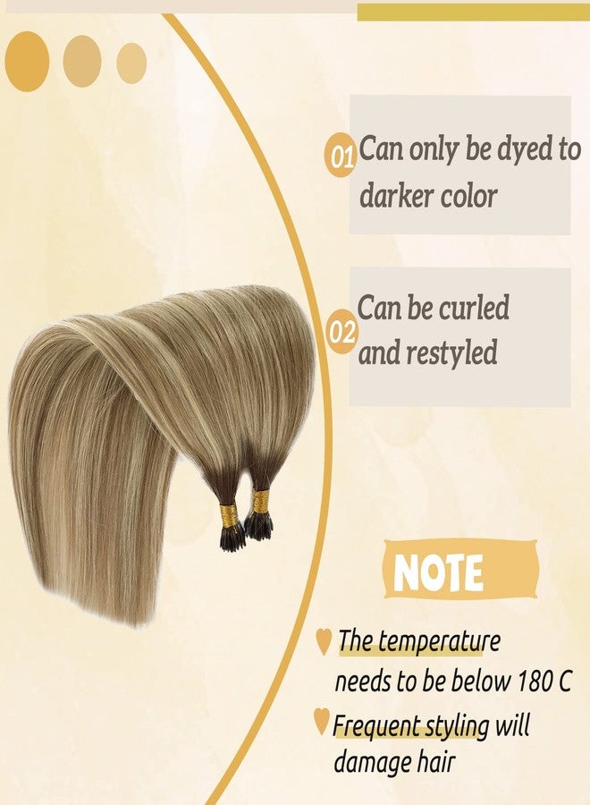 Smavida Highlights Nano Bead Hair Extensions Human Hair,18 Inch Colored #8/18/60 Brown to Ash Brown with Platinum Blonde 100% Natural Human Hair Extensions Nano Ring Remy Hair Extensions 50G/50S - Image 4