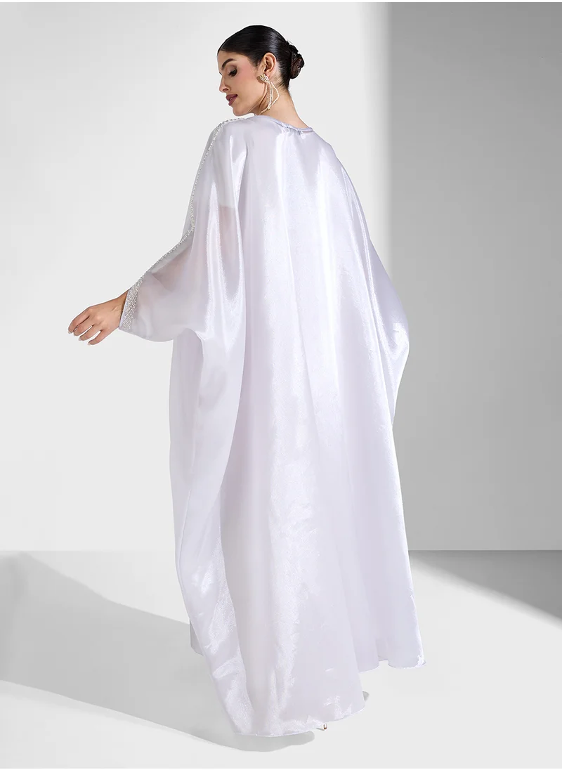 Khizana Sheer Kaftan With Embellished Sleeves & Sheila