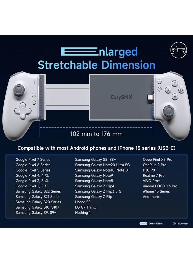 EasySMX M15 Mobile Phone Gamepad Type C Hall Mechanical Controller for Android Phone iPhone 15/16 Cloud Gaming Xbox Game Pass - Image 5