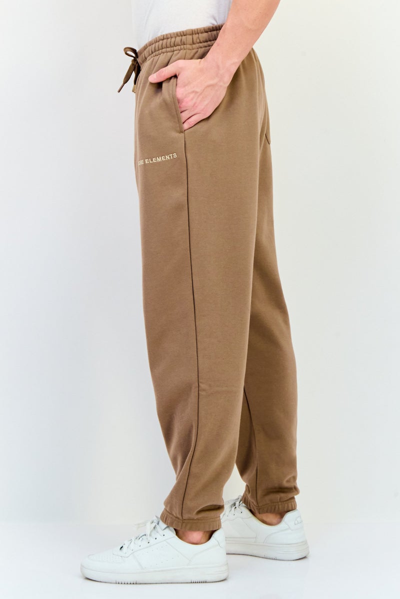 Core Elements Men Regular Fit Brand Logo Sweatpants, Beige  - Image 2
