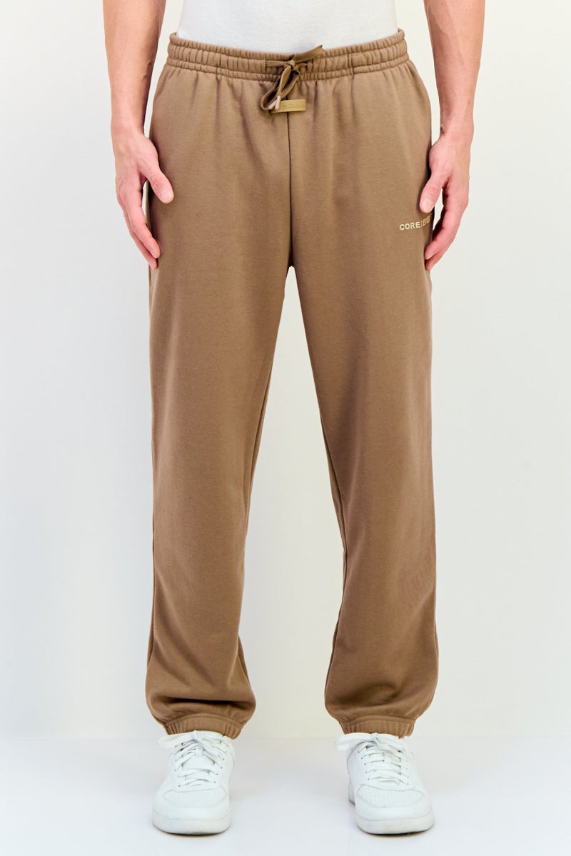 Core Elements Men Regular Fit Brand Logo Sweatpants, Beige  - Image 1