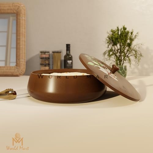World Mart® Handcrafted Mango Wood Roti Box With Lid Brown Food-Safe Finish with Floral Printed Lid Not Thermoware For Chapati Server Kitchen And Dining | Casserole |25x8 CM (Glory Flower) - Image 5