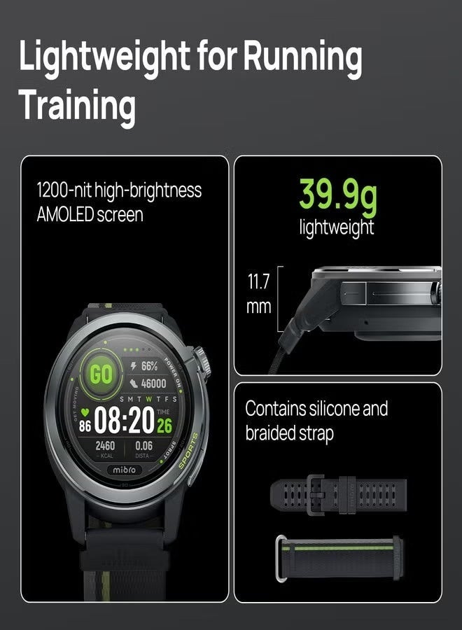 ميبرو Mibro GS Active2 - ساعة رياضية GPS خفيفة الوزن، خطة تدريب الجري، توصيات التدريب الماراثون، ساعة الجري 1.32 بوصة AMOLED، مقاومة للماء، مراقبة البيانات الرياضية، الملاحة، ركوب الدراجات - Image 5