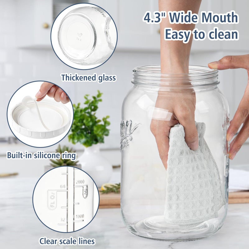 Folinstall 2 Pack 1 Gallon Glass Jar with Lid, Wide Mouth Mason Jars, Large Glass Flour Storage Containers with Airtight Lids, Candy Jar Safe for Cookie, Kombucha, Pickle, Sugar - Image 4