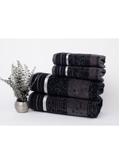 White Rose Towel 4 Piece Bathroom  Set - PIXEL - 500 GSM - 100% Cotton Velour - 2 Bath  70X140 cm & 2 Hand  50x90 cm -MultiColour - Modern Stripe Design - Luxury Touch - Extra Absorbent  - Image 1