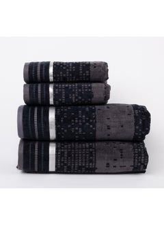 White Rose Towel 4 Piece Bathroom  Set - PIXEL - 500 GSM - 100% Cotton Velour - 2 Bath  70X140 cm & 2 Hand  50x90 cm -MultiColour - Modern Stripe Design - Luxury Touch - Extra Absorbent  - Image 2