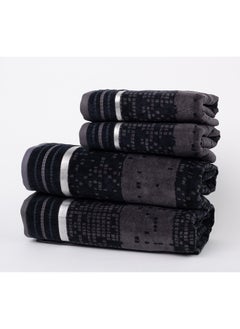 White Rose Towel 4 Piece Bathroom  Set - PIXEL - 500 GSM - 100% Cotton Velour - 2 Bath  70X140 cm & 2 Hand  50x90 cm -MultiColour - Modern Stripe Design - Luxury Touch - Extra Absorbent  - Image 4