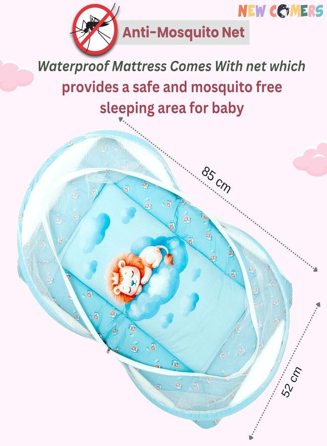 NEW COMERS طقم مفروشات أطفال من نيو كومرز®، 6 قطع، قطن، مع وسادة، ووسادة أسطوانية، وناموسية، وبساط لعب، 85 × 52 × 6 سم (أزرق بحري) - Image 3
