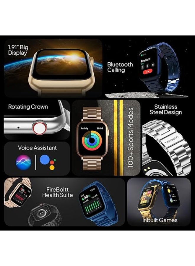 Fire-Boltt Lumos Stainless Steel Luxury Smart Watch with 1.91” Large Display, Bluetooth Calling, Voice Assistant, 100+ Sports Modes, Black - Image 3